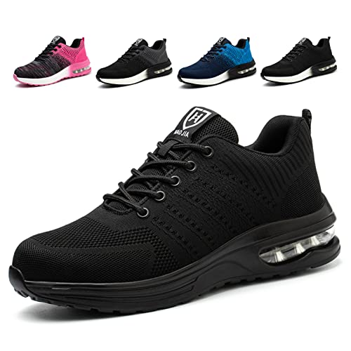 Zapatos de Seguridad para Hombre Ligero Zapatillas de Seguridad Mujer Transpirable y Antideslizante Calzado de Seguridad con Punta de Acero Comodo Botas de Seguridad 01 Negro Puro EU 37