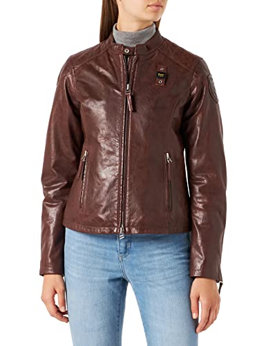 Blauer Piel Capo Hombro Acolchado Chaqueta de Cuero, 353 Chocolate, XL para Mujer