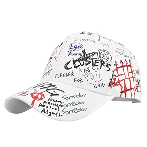 hhsbeauty Hombres y Mujeres Casual Regular Juventud Retro Letras Colorido High Street Cap de béisbol Cabeza Grande (White, One Size)