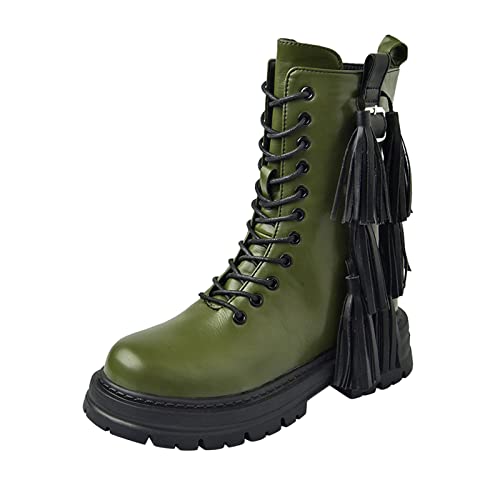 Dasongff Botines Zapatos Antideslizantes - Botas Rangers Mujeres Botas Cortas Moto Botas Planas Negras Botas Tacón Alto Botas Plataforma Tacón Mi Mollet Chukka Boots, ejército verde, 41 EU