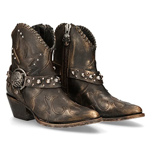 NEW ROCK Botas vaqueras de mujer Western Cowboy Skull Vintage Marrón Cobre Brown Woman Boots Texas M.WSTM004-S1 (numeric_39)