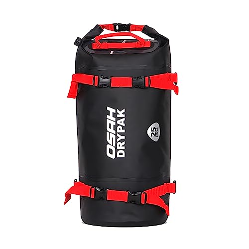 Bolsa de Transporte para Motocicleta Impermeable 500D PVC Resistente al Agua, 25L Negro/Rojo, Reflectante para Motocicleta Senderismo Ciclismo Viajes Camping al Aire Libre Barco