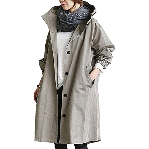 SHOBDW Cardigans Largo Mujer con Capucha Chaqueta Talla Grande Vintage Jacket Elegante Parkas Invierno Cálido Sólido Chaqueta Rompevientos Abrigo Botones Largos Liquidación Venta(Gris,XXL)