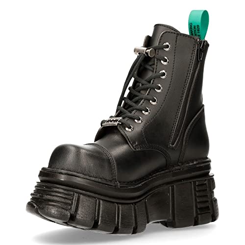 Botas Unisex New Rock M-NEWMILI083-VS2 de Cuero Vegano Negro con Plataforma de Motociclista Gótico Punk Zapatos Metalizados de Combate Estilo Militar 12