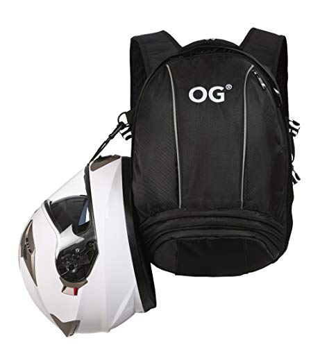 OG Original EZ-Rider Mochila Moto Negra 25L, Bolsa Porta-Cascos, Correa Casco Moto, Antirrobo, Impermeable, Portátil, Reflectante (Logo Blanco)