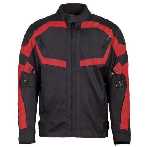 URBAN 5884 Chaqueta de Moto de Cordura para Hombre, Impermeable y Cortaviento, Chaqueta Moto Hombre 4 Estaciones con Forro Térmico Extraíble, Protecciones Homologadas CE, Negro/Rojo, 5XL