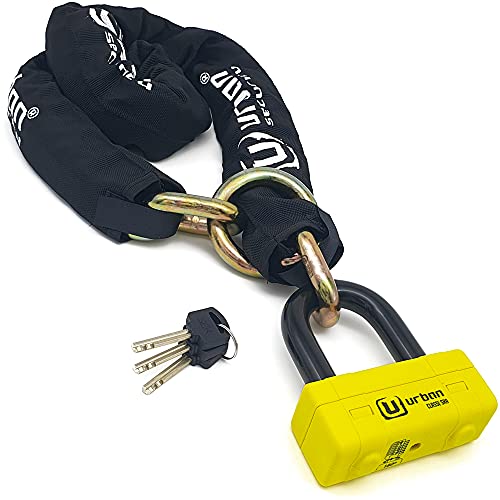 URBAN UR74120L Candado Cadena Antirrobo Moto Alta Seguridad Homologado Classe SRA, Mini U Bloqueo Disco + Cadena ø13.5, 120 cm Lazo