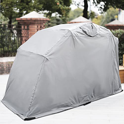 SucceBuy - Funda para Moto, Impermeable, 270 x 105 x 155 cm, de Oxford 600D, cobertizo de Moto, Exterior antirrobo, anticorrosión, Tienda de Garaje, Marco de Acero Resistente, Lona de Color Plateado