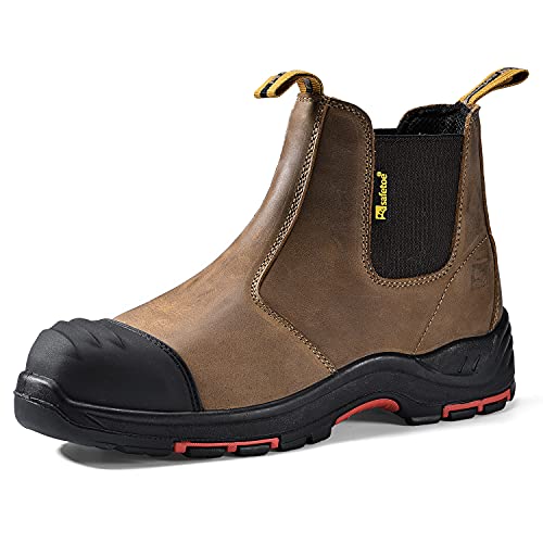 Safetoe Zapatos de Seguridad para Hombres, M-8025NB Botas de Seguridad, con Cuero Impermeable, Puntera de Material Compuesto Sin Metal Ligeros Calzado, Zapatillas para Plantilla mas Comodas EU44