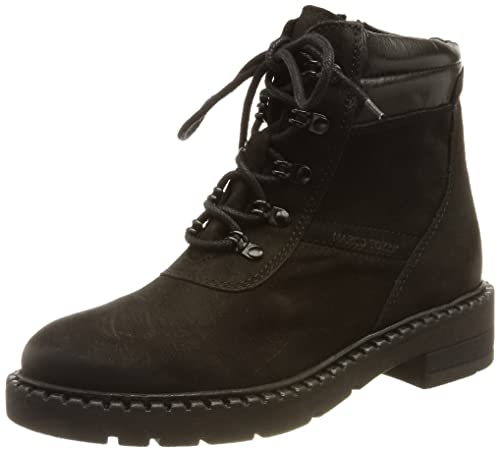 MARCO TOZZI 2-2-25202-29-Botines de Piel con Cordones, Botas Cortas al Tobillo Mujer, Peine Negro, 39 EU