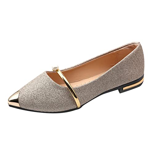 TEELONG - Mocasines planos para mujer, zapatos planos para mujer, suela de cuero, botas individuales para mujer, dorado 1, 38 EU