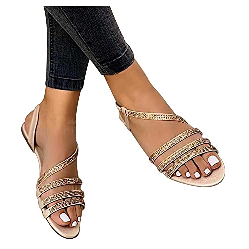 Sandalias Mujer Verano Nuevo 2021 Planas Moda Sandalias de Vestir Playa Chanclas para Mujer Diamante brillante Zapatos Sandalias de Punta Abierta Roma casual Sandalias Fiesta Cómodo Flip flop