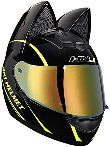 Casco De Moto Para Niña Casco Con Orejas De Gato Casco De Moto Integral Con Certificación ECE Cascos Abatibles De Cuatro Estaciones Con Visera Para Street Bike Motocross ATV C,XL