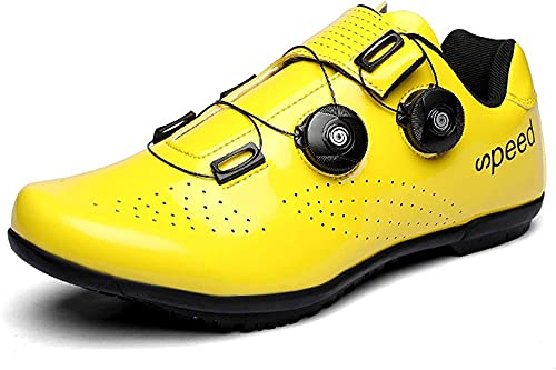 KUXUAN Zapatillas de Ciclismo para Hombre Zapatillas de Bicicleta de Carretera para Mujer con SPD,Zapatillas de Pelotón Unisex con Hebilla Compatibles con Delta,Yellow-37EU