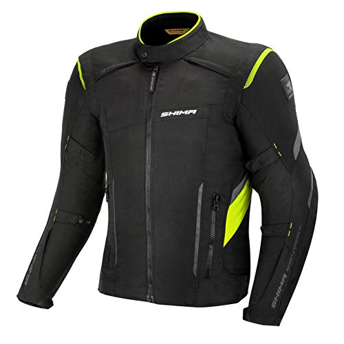 Shima RUSH Chaqueta Moto Hombre -Toda Estaciones Cazadora Moto Textil Hombre de 3 capas con membrana impemeable capa calefactora CE espalda, hombros, codos protecciones (Fluo, XXL)