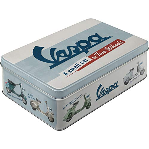 Nostalgic-Art Caja ​Plana de Metal Retro Vespa – Model Chart – Idea de Regalo para Amantes as Scooters, Lata metálica con Tapa, Diseño Vintage, 2,5 l