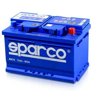 SPARCO KK72- Batería para coche, 12 Voltios 72 Amperios, tecnología de plomo y calcio, gran potencia con 600 amperios de corriente de arranque (72 Ah)