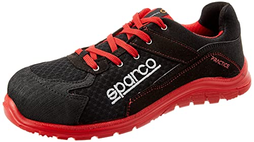 Sparco - Teamwork Scarpa Antinfortunistica Da Lavoro Bassa per UOMO E Donna Practice S1P SRC, Botas de Seguridad y contra Incendios Unisex Adulto, Nero/Rosso, 43 EU