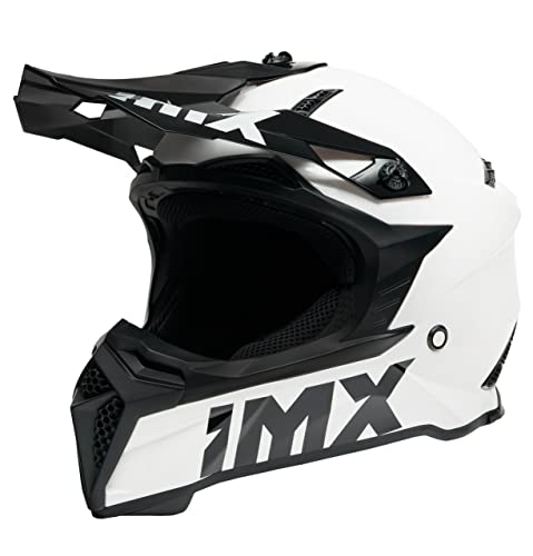 IMX Racing FMX-02 Casco de Moto Offroad, EPS Emergencia Almohadillas Removibles para Las mejillas Visor Ajustable Forro removible, Blanco, M