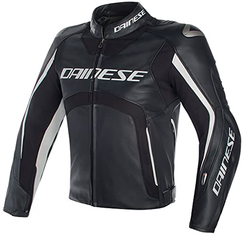 Dainese Misano D-Air Airbag Chaqueta de cuero moto perforada (Black/Black/White,52)