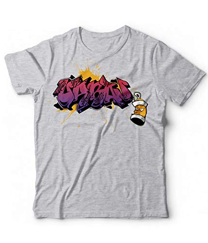 Camiseta de hombre Urban Murales Graffiti Style – Bote spray Artistas de Strada Street Art Mezcla de grises M