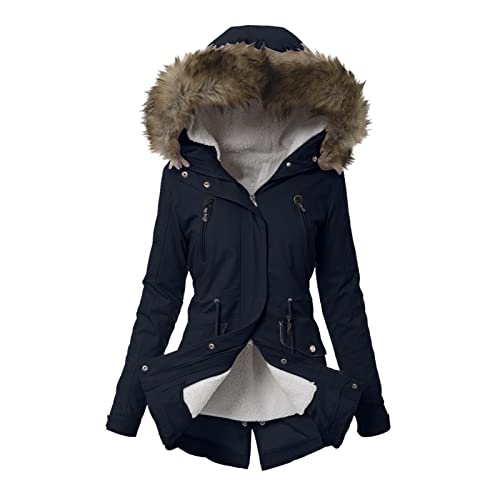 VEMOW Abrigo Mujer Chaqueta Larga 2021 Rebajas Parka con Capucha Cuello De Piel Jacket Espesar Parkas a Prueba de Viento con Bolsillo y Cremallera Elegante Invierno Mujer Venta Descuento(G Marina,4XL)