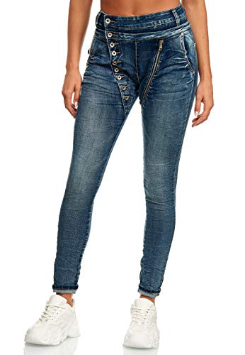 Elara Jeans para Mujer Boyfriend Baggy Botones Chunkyrayan Azul EL05D2 Blau 46 (3XL)