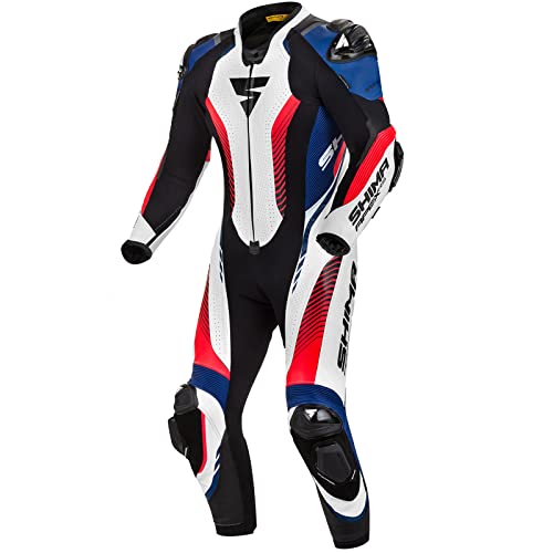 SHIMA APEX RS Traje de Motociclista Hombre - Cuero 1-Pieza Traje Deportivo Carrera Ventilado con Deslizadores Hombros y Rodillas, Espalda CE, Hombros, Coderas, Costuras Reforzadas (50, Blanco/Azul)