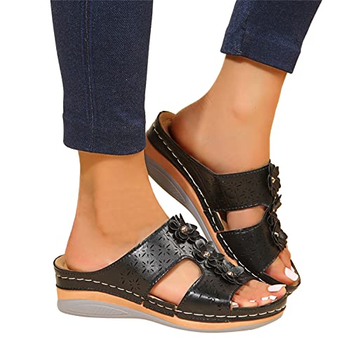 Sandalias Plataforma para Mujer Verano Semi Trailer Sandalias Estilo Romano Vintage Zapatos Flores Hueco para Mujer Mulas de Caminar Zapatillas Transpirable Mujer