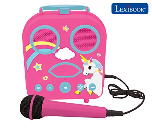 LEXIBOOK, alta, Unicornio-Karaoke Micro Star inalámbrico, con Bluetooth, micrófono, toma auxiliar, puerto USB, altavoz portátil color ROSA, a partir de 3 años (BTC050UNI)