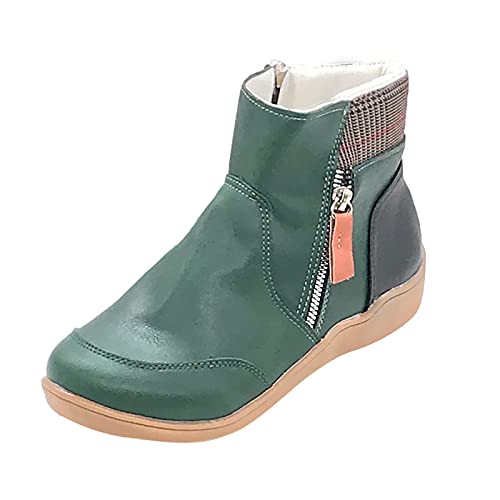 Yowablo Botas de mujer vintage Splicing Round Toe Plus Velvet Zip Up Short Naked, verde, 41 EU