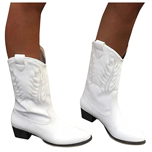 Keepwin Botas de Piloto Bajas Vintage para Mujer Con Punta Redonda Negra,Blanco 35-43, Color blanco., 39 EU