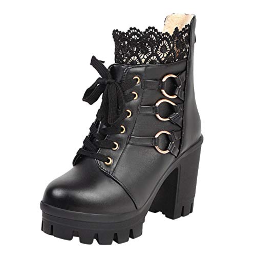 Mujer Botas Altas Tacon Festival Botas de Agua de Cuero Botines Mujer Plataforma Tacon Ancho Moda Otoño Invierno Comodos Botas de Nieve Antideslizante Impermeable Boots Zapatos Vintage Fiesta vpass