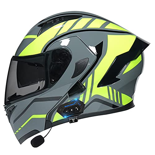 Casco Moto Modular Bluetooth Incorporado Casco Moto Integral ECE Aprobado Casco Scooter con Doble Visera Anti Vaho para Hombre y Mujer Casco de Motocicleta para Adultos 55~60cm