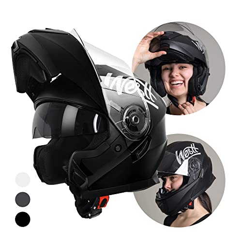 Westt Casco de Moto Integral abatible para Hombres Mujeres con protección Reforzada para la Barbilla, para Chopper, ciclomotor, Scooter Moto Modular con certificación ECE Dot, Negro, L (57-58 cm)