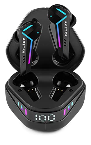 ROTTER Auriculares Inalámbricos Bluetooth 5.3 para Gaming, Latencia 50ms, 35h Reproducción, IPX4, 6 Micrófonos, Modo Dual, Negro - Compatibles con Dispositivos Móviles y PC