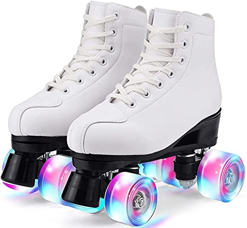 Patines LED,Patines En Paralelo Niña/Mujer,Patines 4 Ruedas Hombre,Top Alto Clásico PatinesSobreRuedas Adulto,monocromático es Adecuado para el Graffiti,Adecuado para Principiantes Al Aire Libre (38)