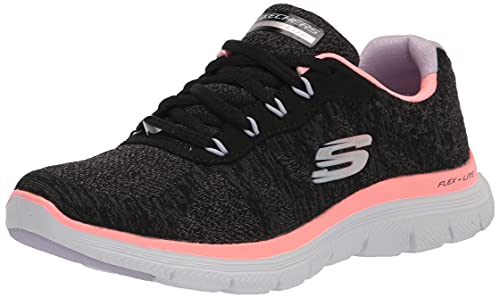 Skechers Flex Appeal 4.0 Fresh Move, Zapatillas para Mujer, Black Mesh / Coral & Lavender Trim, 37 EU