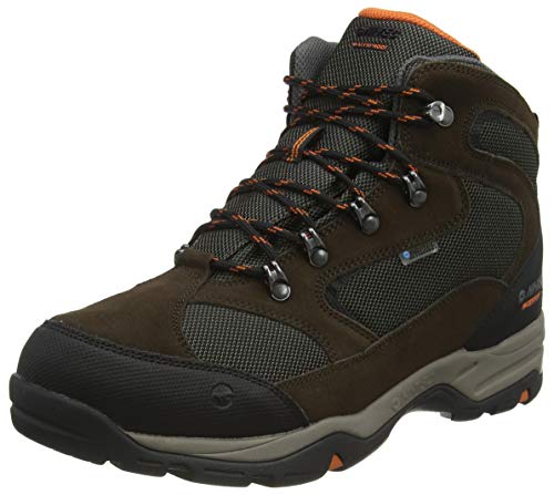 Hi-Tec Storm WP Wide, Zapatillas para Caminar Hombre, Chocolate Dk/Taupe Dk/Naranja Quemada, 43 EU