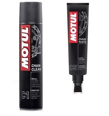 Pack + economico MOTUL MC Care Lubricante para Cadena (C5) y aerosol 400ml limpiador de cadena (C1) motos de carretera.