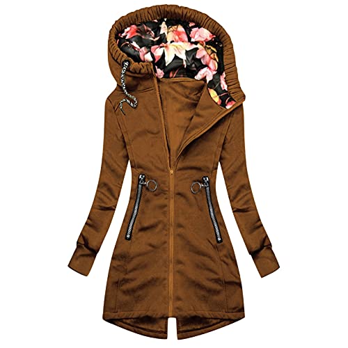 SHOBDW Abrigo Mujer Largo Suéter Invierno Mujer Vintage 2021 Moda Cuello Alto Manga Larga con Capucha Jacket Caliente Elástico Elegante Chaqueta con Bolsillo Liquidación Venta(Marrón,3XL)