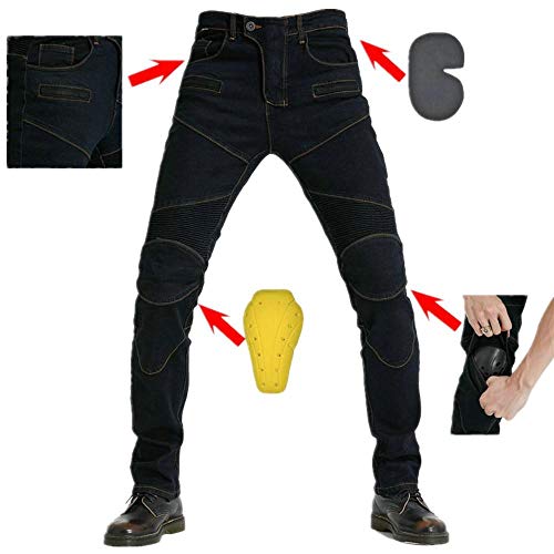 applemi Pantalones Moto De Verano Hombre, Pantalones Vaqueros Resistentes A CaíDas Con 4 Almohadillas Protectoras ExtraíBles, Pantalones De Motocross, Para Uso Diario-Negro_XXL