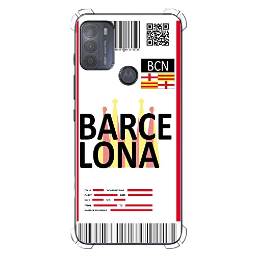 Movilshop Funda Antigolpes para Motorola Moto G50 Billete de Avión [ Barcelona ] Esquina Reforzada Silicona 1.5mm de Grosor Flexible Transparente Bumper Gel TPU