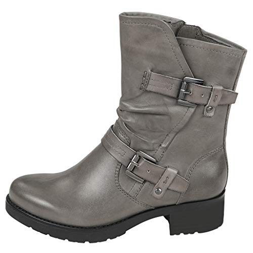 Yowablo - Botas de piel para mujer, diseño casual, hebilla con punta redonda, talón bajo, cowboy gris 38