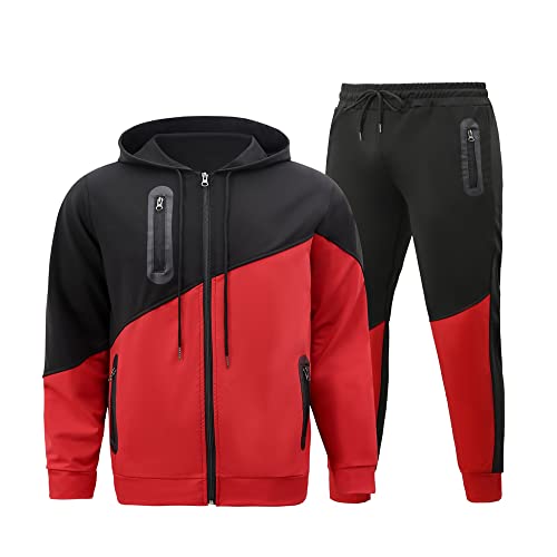 Conjunto 2 Uds Hombre Ajuste Regular Empalmado Cuello Pie / Con Capucha Chaqueta Hombre Entrenamiento Correr Fitness Montañismo Conjunto Deportiva Hombre Moda Casual Set Hombre H-Black2 3XL