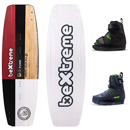 Bextreme Tabla Wakeboard Punk 139cm + Botas Wakeboard Jobe. Tabla para Cable, wakepark y Barca con Agujeros para quillas Apta para Kiteboard. Tabla Wake para Hombre Eco (Botas Jobe Host 43-46 EU)