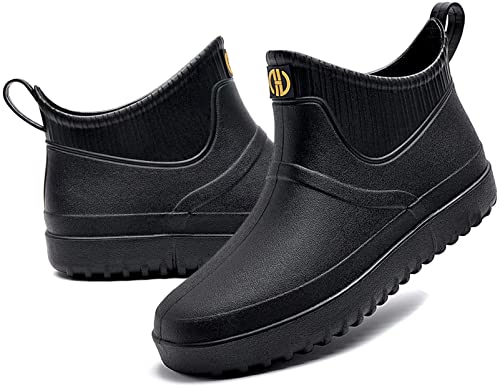 GURGER Bota de Agua Hombre Cortas Bota de Lluvia Impermeable Botas de Goma Botines 44 Talla Negro