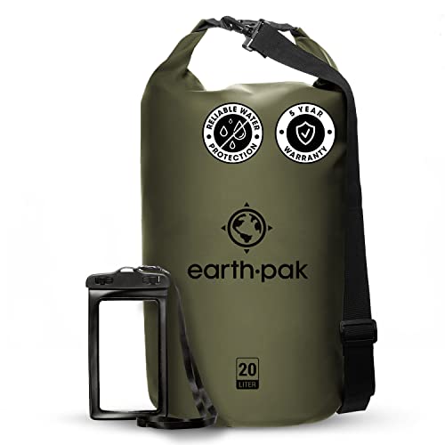 Earth Pak Bolsa Estanca- Impermeable Bolsa Seca de compresión Mantiene el Equipo seco para Kayak, Playa, Deportes, Rafting, Acampada y Pesca (Verde, 20L)