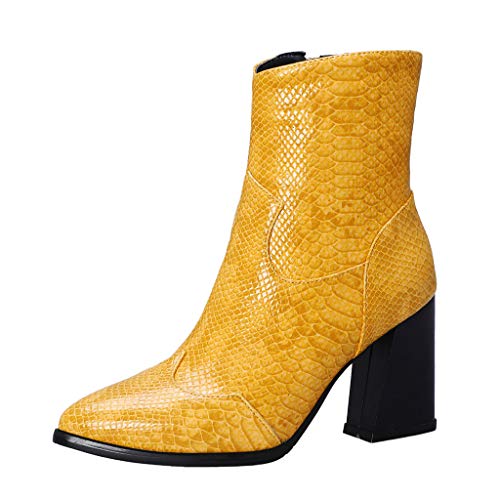 Yowablo - Bota para mujer de moda con punta puntiaguda, con estampado de serpiente, talla grande amarillo 41