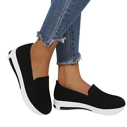 DRALOFAO Slip Mujer Zapatos Pitillos Mujer Plata De Punto Sneakers Zapatos Ortopédicos Transpirables Sport Caminar Zapatos Comodos Zapatos Planos